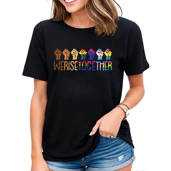 We Rise Together LGBT-Q Pride Social Justice Equality Ally T-Shirt Black 2X-Large