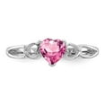 thumbnail image 4 of 10K White Gold Ring Band with Stones (10) October Pink Tourmaline Heart, Size 5, 4 of 5