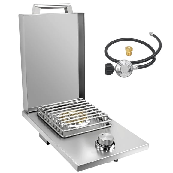 Single Grilling Side Burner, 15,000BTU Liquid Propane for Outdoor Kitchen, Heavy-Duty 304 Stainless Steel, Convertible to Natural Gas, Built-in Single Side Burner for BBQ Grill Island