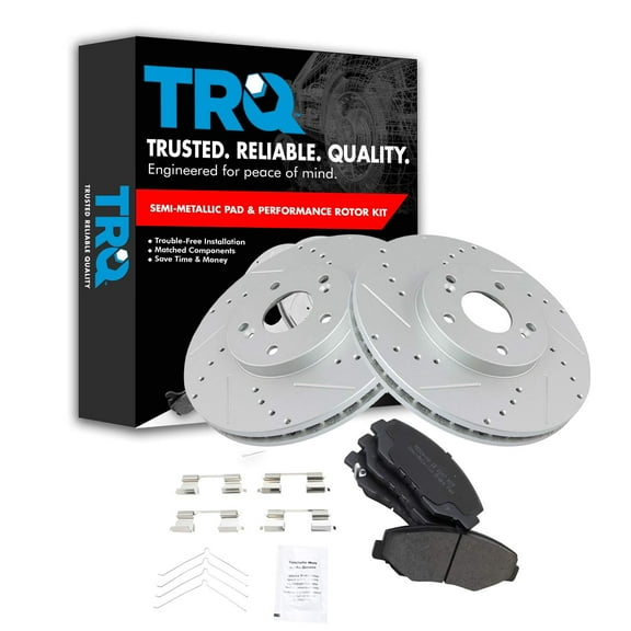 TRQ Front Performance Brake Pad & Rotor Kit Brake Pads Brake Rotors Set Semi-Metallic Premium G-Coated Fits Select 2003-2008 Honda Pilot