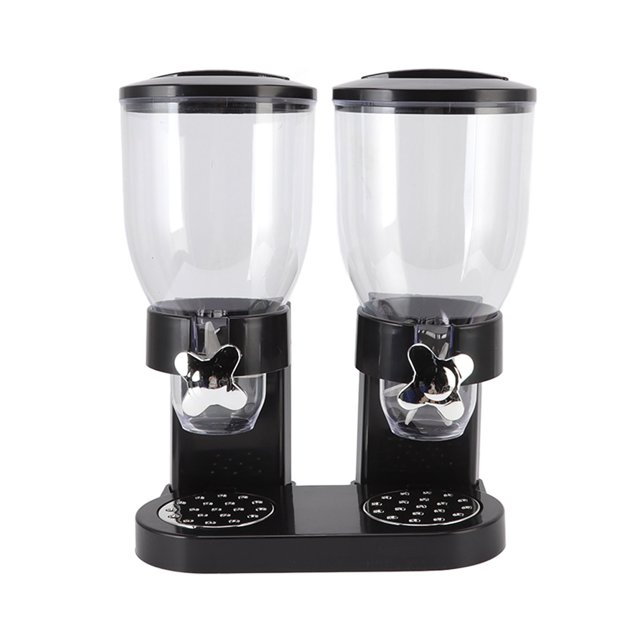 Dry Food Dispenser, Dual Containers Cereal Dispenser Twist Operation For Home Black