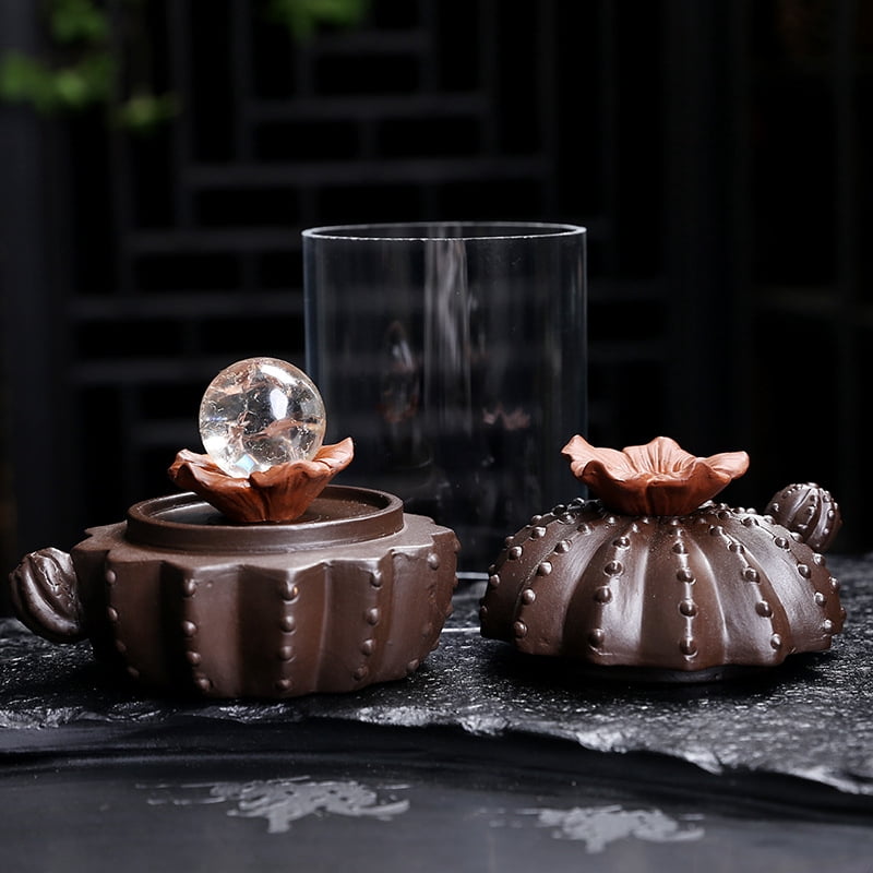 Purple Sand Windshield Backflow Incense Holder Creative Cactus LED Lamp Home Tea Room Aromatherapy Incense Burner Office Yoga Room Decoration