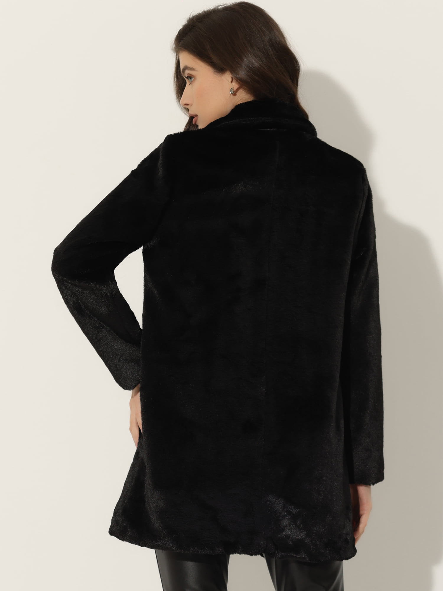 DARING DIVA Women's Lapel Faux Fur Fuzzy Warm Jacket Overcoat S Black