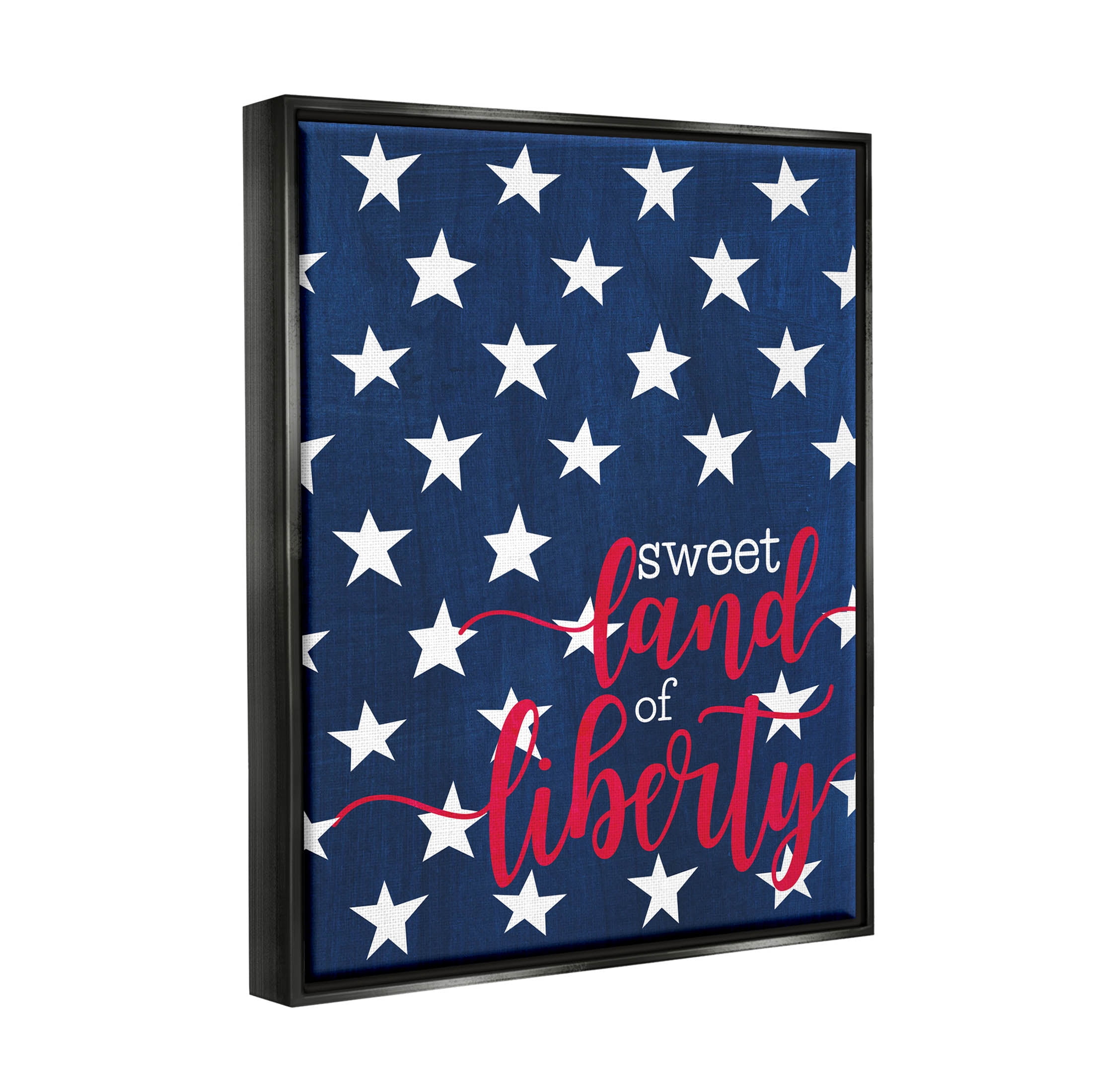 Stupell Industries Sweet Land Of Liberty Americana Graphic Art Jet Black Floating Framed Canvas Print Wall Art, Design by Alli Rogosich