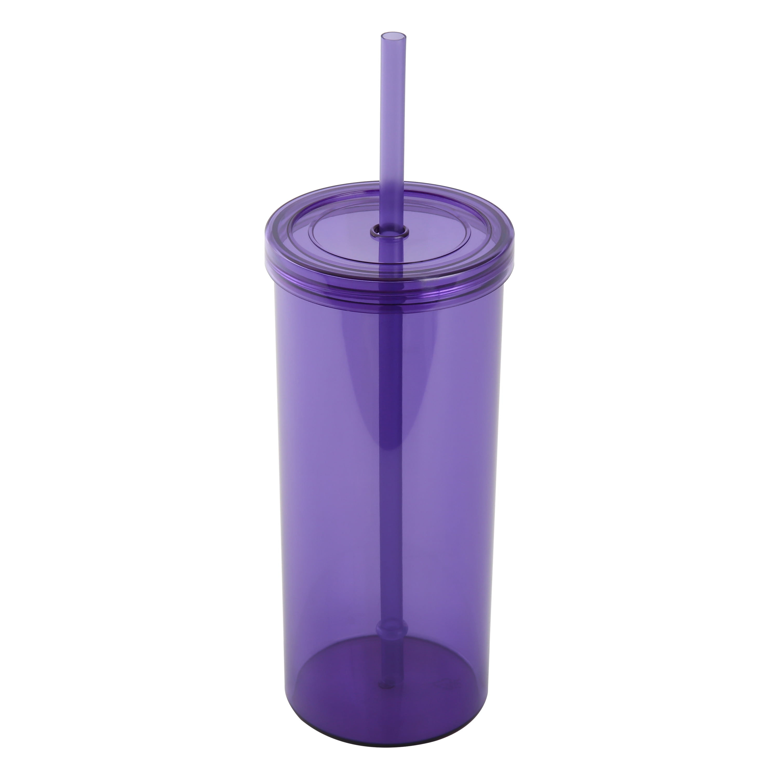 Mainstays 20oz Plastic Purple Tumbler with Screw Top Lid and Straw