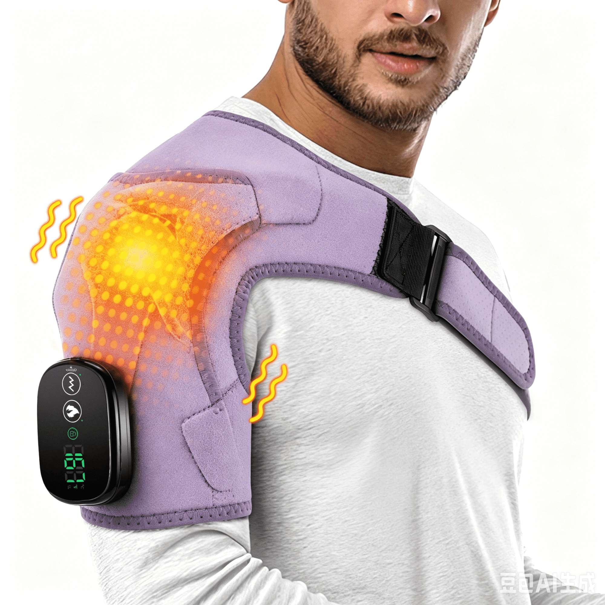 Heated Shoulder Brace Wrap with Massage for Muscle Relief, Heated Shoulder Massage with 3 Heat & Vibration Settings, Electric Shoulder Heating Pad Massager for Men Women,Purple