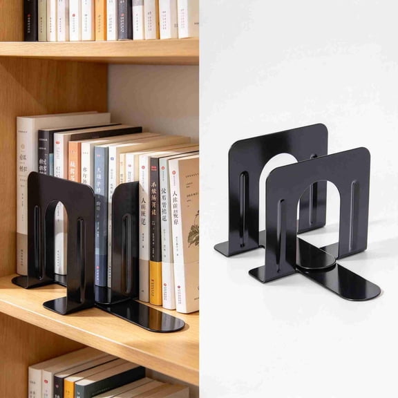Goowood Universal Heavy Duty Metal Bookends for Heavy Books Black 1 Pair 4 3/4 x 5 1/4 x 5 Inch Steel Book Ends for Shelves and Desk
