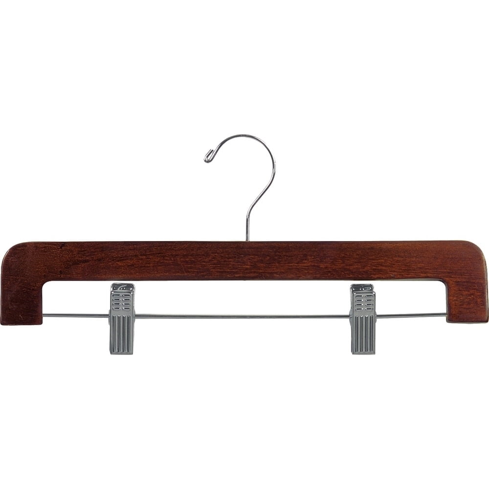 International Hanger Deluxe Wooden Bottom Hanger w/Clips, Walnut Finish with Chrome Hardware, Box of 100