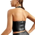 thumbnail image 4 of Womens Leather Corset Tops PU Lace Up Steampunk Halter Bustier Corsets Renaissance Sexy Party Club Rave Y2k Tops Black, XL, 4 of 6