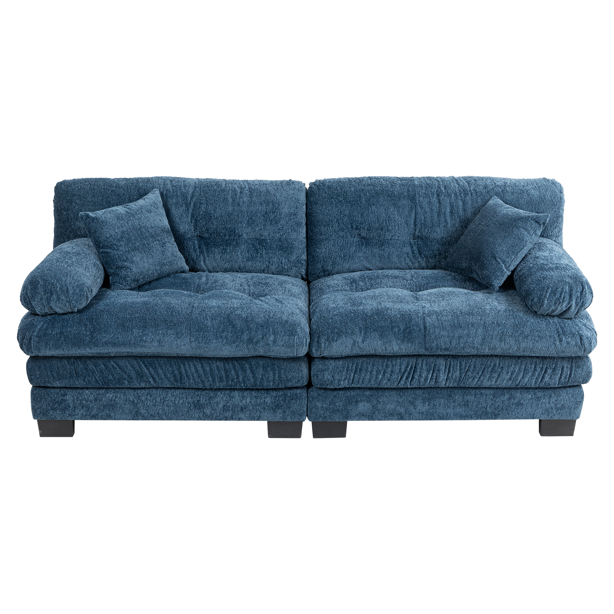 Aukfa 84" Deep Seat Couch Dual-Layer Cushion Modular Sofa for Living Room, 2 Pillows, Chenille, Blue