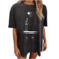 thumbnail image 1 of Moda Mujer Damas Cayó Hombro Mangas Impresión suelta Manga corta Top Pullover Tops Pompotops hfajkhk139526, 1 of 8