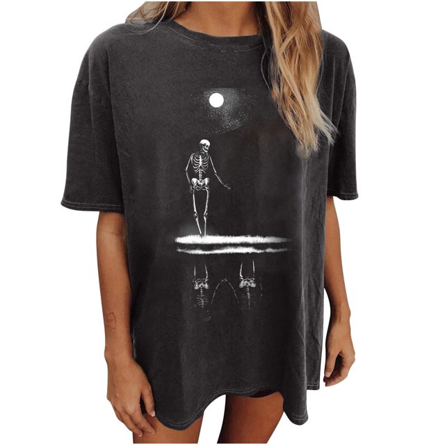 Moda Mujer Damas Cayó Hombro Mangas Impresión suelta Manga corta Top Pullover Tops Pompotops hfajkhk139526