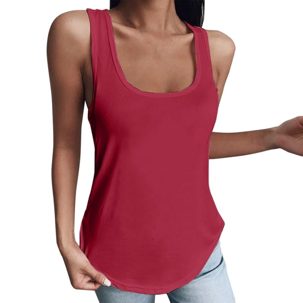 Gibobby Mujeres Casual Daily Camisas Sin Mangas Camiseta U Cuello Casual Tee Tops Túnica Blusa Chaleco(Vino,G)