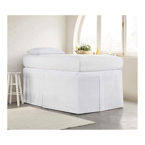 Twin XL Bed Skirt - White, 32 Inch Drop Wrap Around Dorm Bed Skirt