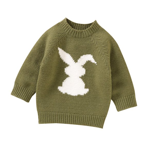 Baby Girl Easter Sweater Long Sleeve Knitted Rabbit Pattern Pullover Top Soft Warm Green 6 Months-9 Months