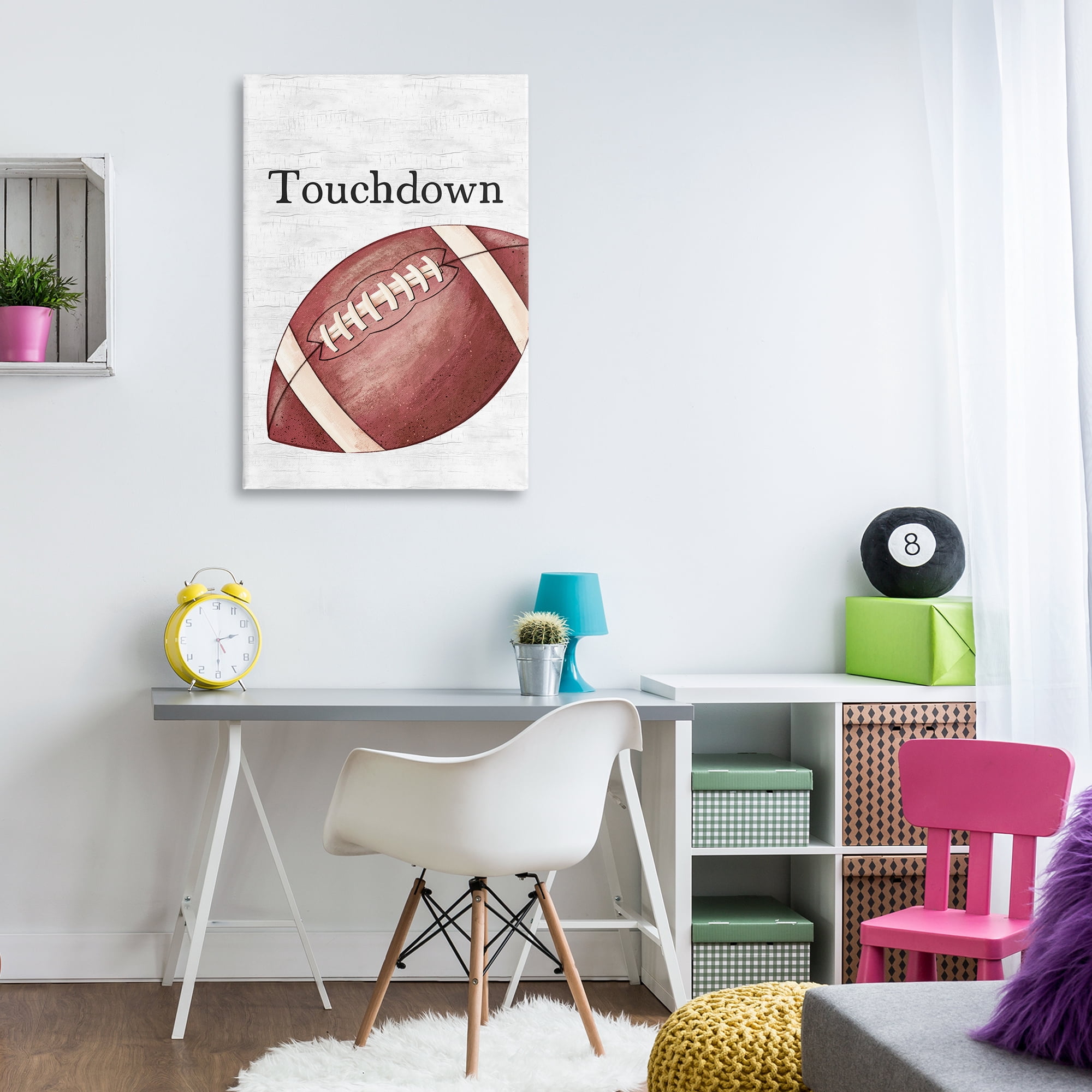 Stupell Industries Touchdown with Football Sports Painting Wrapped Canvas Art Print Wall Art, 24 x 36