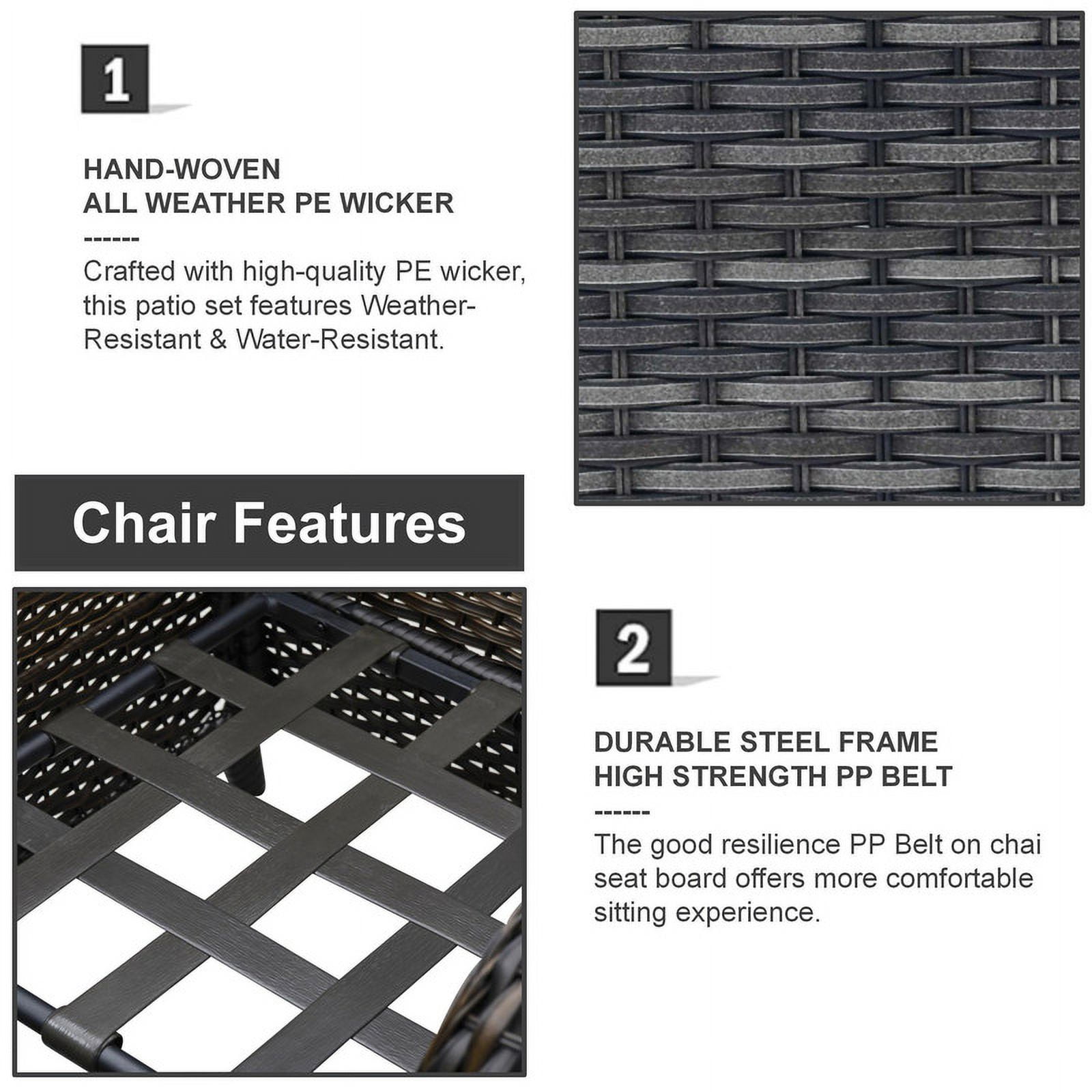 PARKWELL 5 Pieces Patio Furniture 4-Seat Outdoor Conversation Set with 30" 2 in 1 Propane Fire Pit Table and Deep Seat Lounge Accent Armchairs,Gray Wicker and Navy Cushions