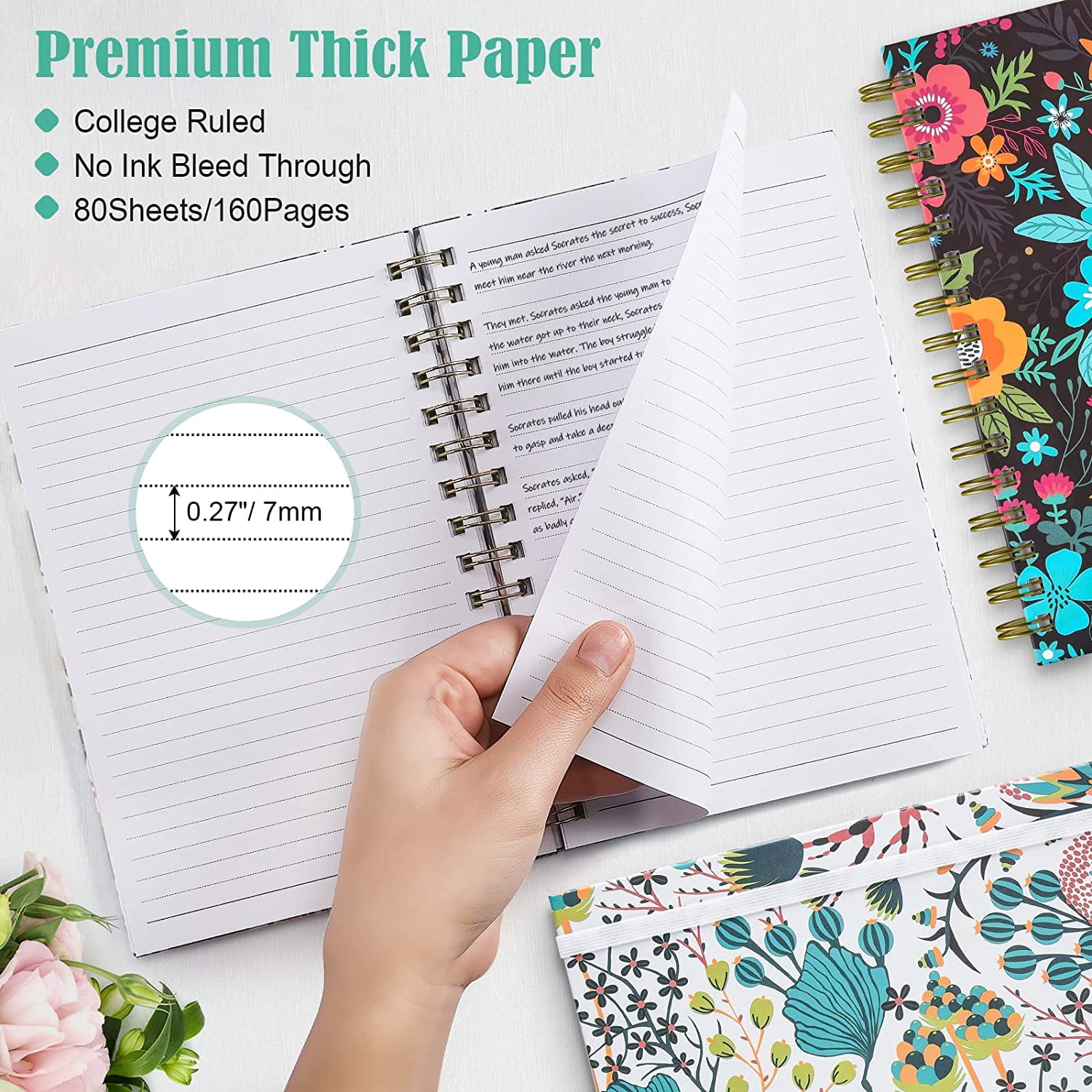 OMEYA 4 Pack Spiral Notebook College Rule, A5 Lined Journal For Women, Hardcover Spiral Journal, journals for writing with 2 Pockets, College Ruled Notebooks, for Gifts, Office, School Supplies