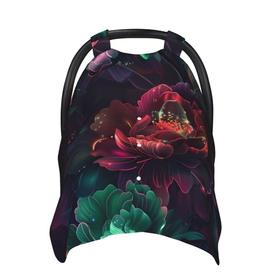 Naloa Red And Green Carnation Baby Car Seat Cover, Breathable Baby Carrier Cover, Multiuse Baby Carrier Cover & Nursing Breastfeeding Cover