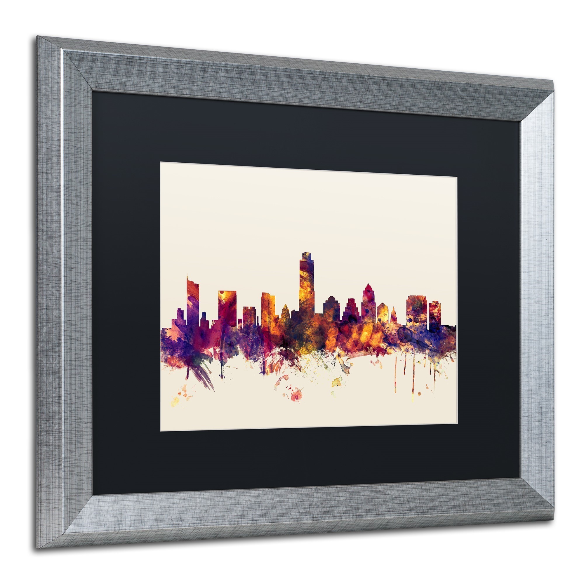 Trademark Fine Art "Austin Texas Skyline" Canvas Art by Michael Tompsett, Black Matte, Silver Frame