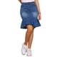 thumbnail image 1 of Falda de mezclilla ajustada con volantes en la parte inferior, de longitud a la rodilla, para mujer, color azul, 1 of 6