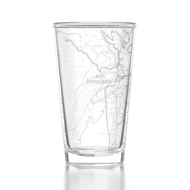 Vaso tipo pinta grabado con mapa de San Francisco, California, regalo cervecero grabado (16 oz, transparente), vaso personalizado con mapa de la ciudad, regalo para amantes de la cerveza