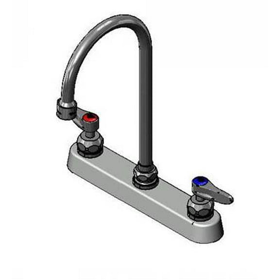 T&S Brass - 8'' Deck Mount Faucet, Ceramas, Lever Handles, Swivel Gooseneck w/ VR 2.2 GPM Aerator