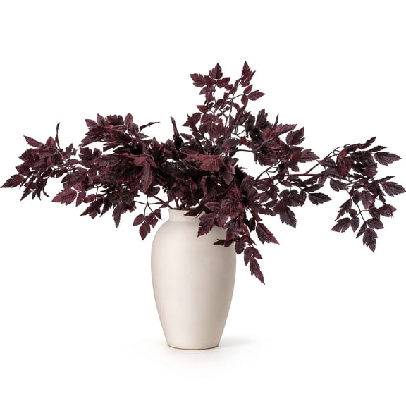 Valora Bella 3 Pack Dark Burgundy Fall Foliage Stems - 32" Cimicifuga Leaf Artificial Spray Plum Faux Leaf Branches Fall Stems for Vases - Autumn Halloween Decorations for Mantel Entryway Centerpiece