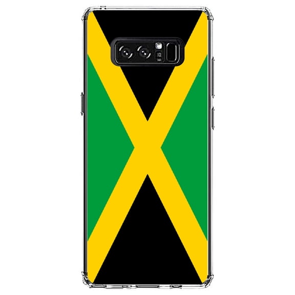 DistinctInk Clear Shockproof Hybrid Case for Samsung Galaxy Note 8 - TPU Bumper, Acrylic Back, Tempered Glass Screen Protector - Jamaica Flag Black Green Yellow - Jamaica