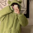 thumbnail image 4 of Womens Long Sleeve Zipper Up Cute Bear Ears Fuzzy Hoodie Jacket Oversized Faux Lamb Wool Sweatshirt Coat with Pockets apricot, 4 of 5