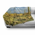 thumbnail image 3 of Saguaro Soft Flannel Fleece Throw Blanket, Floral Cactus Catching the Last Sunrays Day Long Life Western Plant Print, Cozy Plush for Indoor and Outdoor Use, 60" x 80", Yellow Blue Green, by Ambesonne, 3 of 6