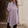 thumbnail image 2 of Telankuip Turtleneck Solid Color Fall T Shirts for Women Long Sleeve Loose Fit Long Tunic Tops to Wear with Leggings Casual Winter Base Layering Pullover Tee Shirts 2025 Light Purple XL, 2 of 4