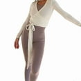 thumbnail image 4 of Womens Ballet Wrap Top Long Sleeve Tie Front Workout Cover Up Pilates Yoga Tops Shirt Going Out White M, 4 of 8