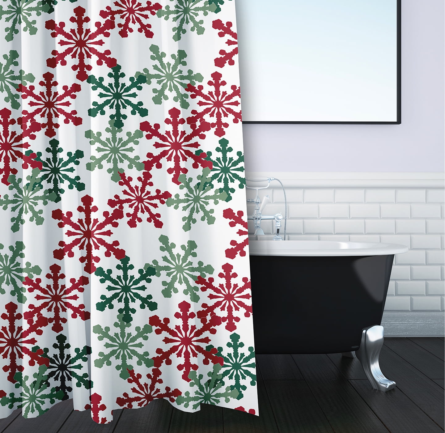 Simply Daisy 70" W x 73" L Snow Fall Polyester Shower Curtain, Haute Red [1 Ct]