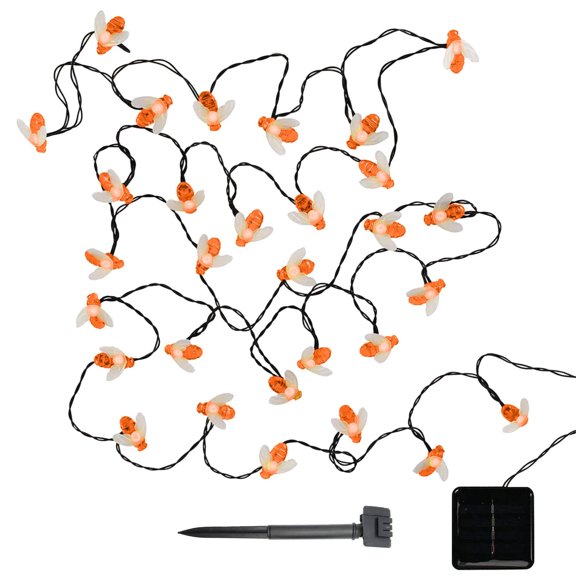 LumaBase Solar Powered String Lights with 50 White Lights and Bee Motifs