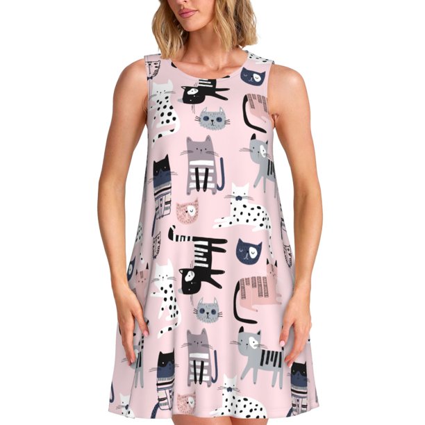 Disketp Cat para Vestido sin Mangas para Mujeres, Vestidos de Verano para Mujeres, Casual y Holgado para la Playa