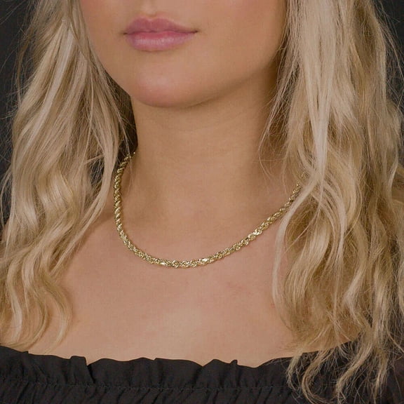 Women's Real 14k Gold Plated Over Solid 925 Sterling Silver Rope Chain 4.00mm