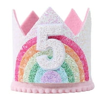 Visland Shining Sequins Pink Series Elastic Band Number Hat Baby Felt Rainbow Theme Birthday Party Crown Hat