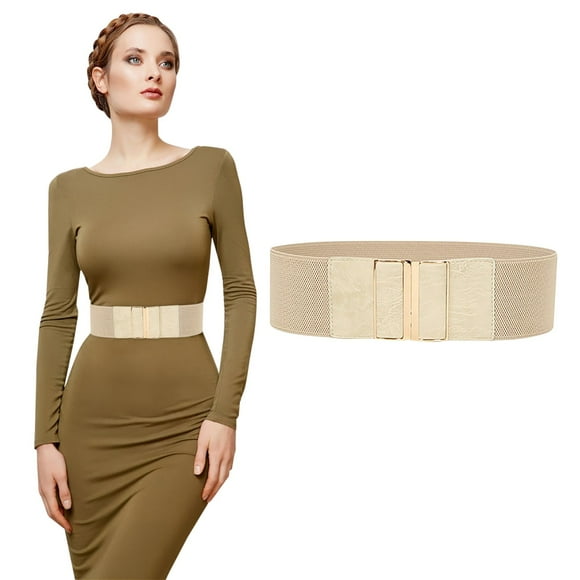 Women's Fashion Vintage Wide Waist Belt Elastic Stretch Belts with Interlock Buckle