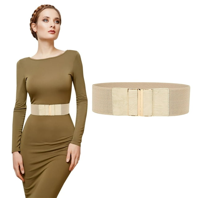 Jusqu'à 10 $ Ceinture Beige Mode Femme Vintage Grand Ceinture de Taille Ceintures Élastiques Extensibles avec Boucle à Emboîtement