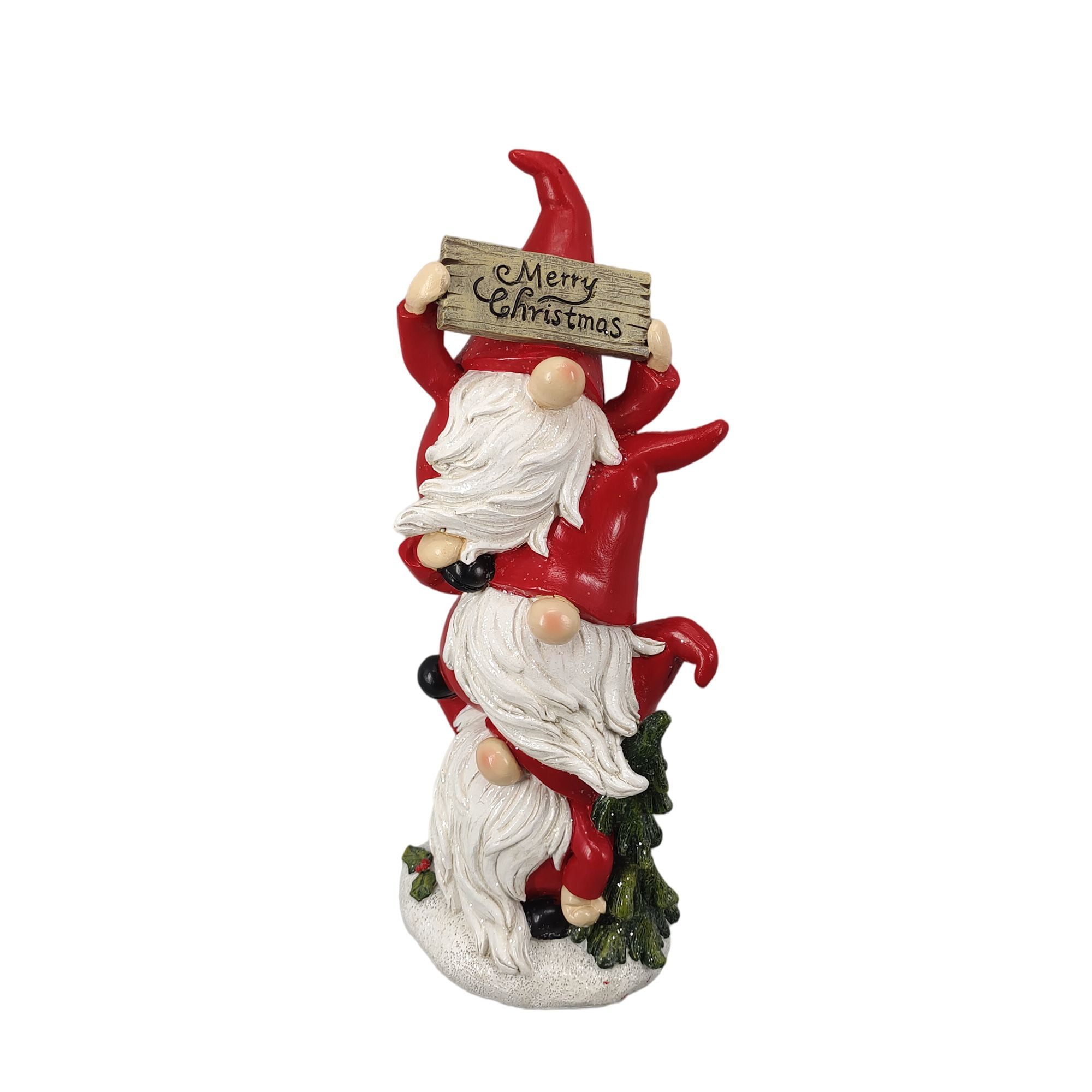 Holiday Time Christmas Red Stacked Polyresin Gnome Indoor Tabletop Dcor ,11inch Height