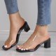 thumbnail image 1 of 2023 zapatos de mujer sandalias de verano de tacón medio grueso nueva moda Sexy cabeza cuadrada sandalias de tacón alto con punta abierta zapatos de mujer 39 Gao Jinjia LED, 1 of 2