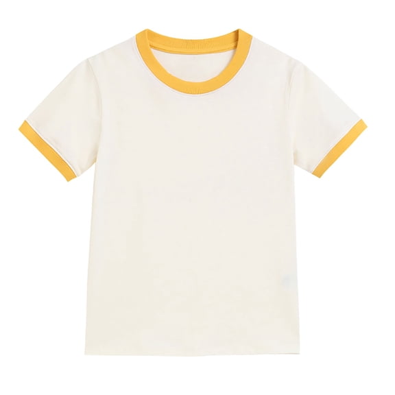 YunPes Unisex Short Sleeve Ringer Tee Crew Neck Slim Fit Color Block T-shirts Kids Summer Casual Sport Cotton Tops 1-14Y