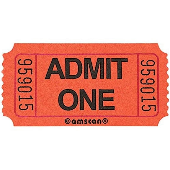 Amscan Fun-Filled Admit One Orange Ticket Roll, 1" x 2"