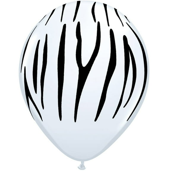 11 inch Qualatex Zebra Stripes - White Latex Balloons - Pack of 50 - Party Supplies Decorations
