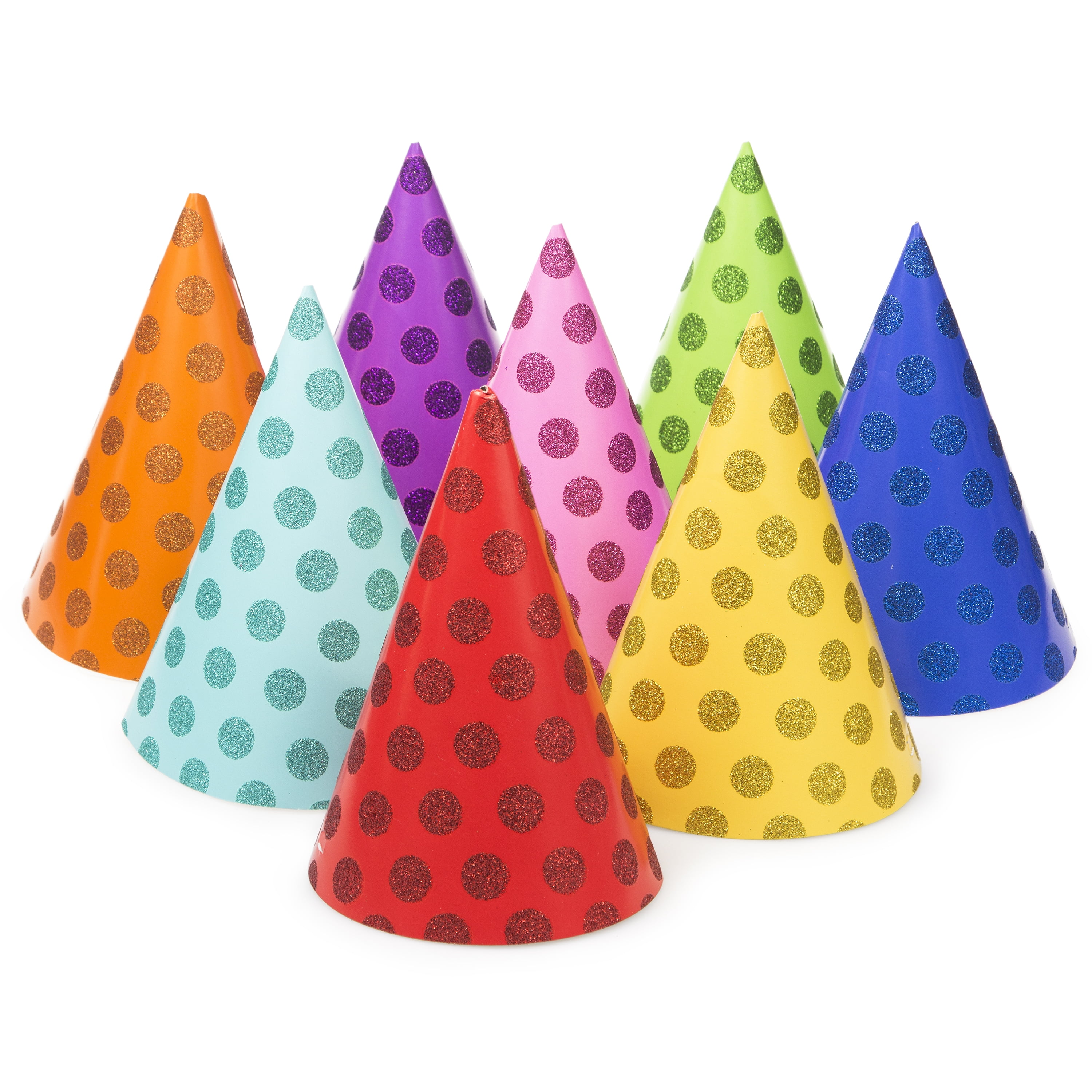 Way to Celebrate! Party Birthday Hats with Glitter, 8 Ct, Multicolor