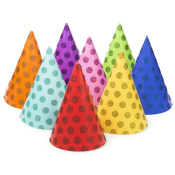 Way to Celebrate! Party Birthday Hats with Glitter, 8 Ct, Multicolor