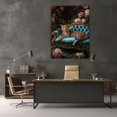 thumbnail image 5 of Mudket Framed Leopard on Blue Sofa Canvas Wall Art, Floral Leopard Print, Vintage Animal Wall Decor for Living Room Bedroom - 12"L x 8"W, 5 of 10