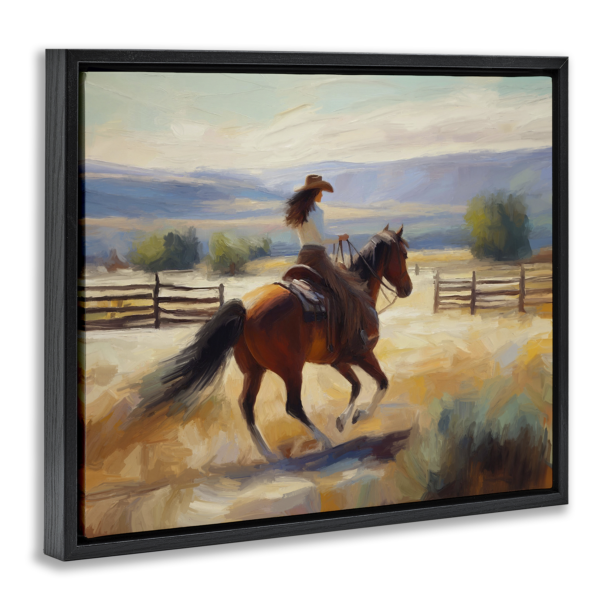Stupell Industries Ride Like The Wind Landscape Painting Black Floater Framed Canvas Art Print Wall Art, 21 x 17