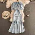 thumbnail image 3 of Vestido con diamantes de cola de pez para mujer, vestido de noche adelgazante con cuello en V, estilo Palacio, vestido romántico francés 2024, 3 of 5